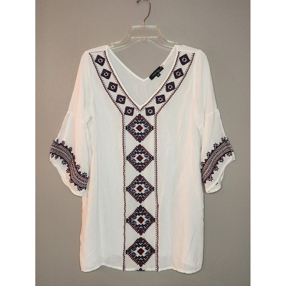 Como No? White Embroidered V-Neck Tunic Size Medium